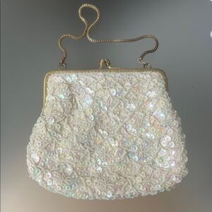 Elegant White Beaded Bridal or Evening Bag